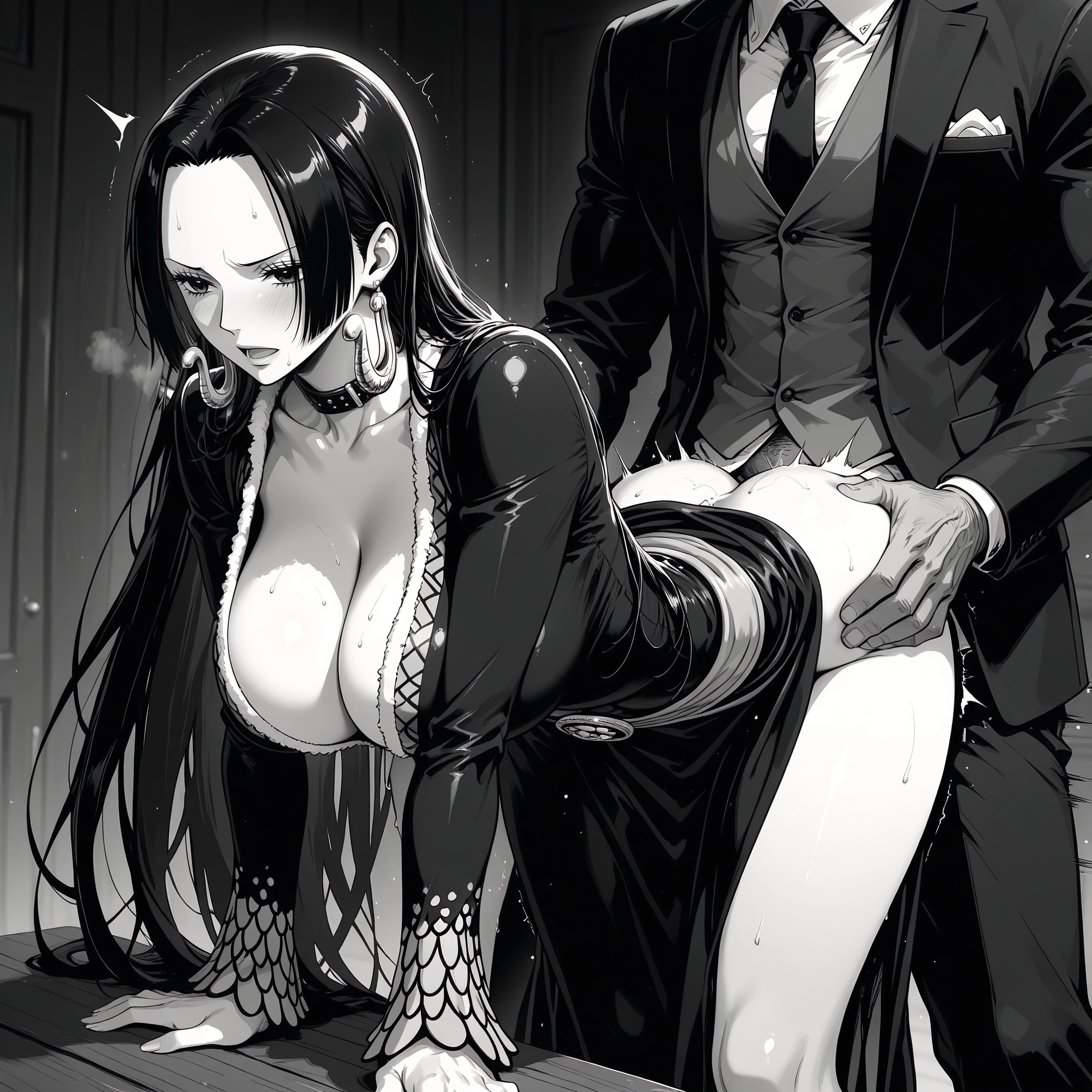 1girl, breasts, monochrome, greyscale, 1boy, hetero · Yamete.gg