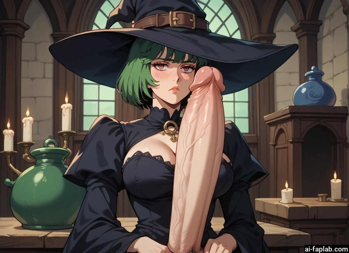 futanari, 1girl, hat, penis, witch hat, breasts · Yamete.gg