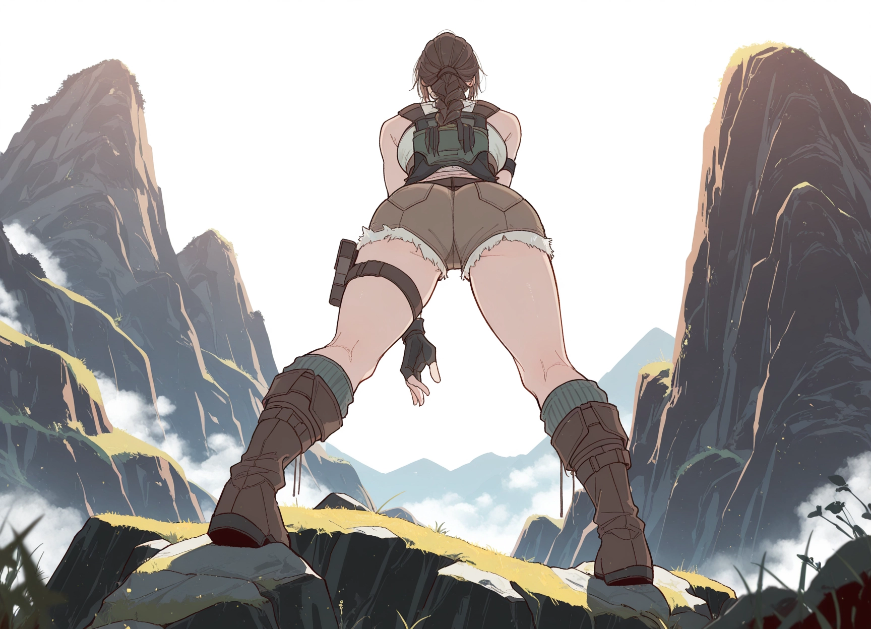 1girl, gloves, shorts, ass, solo, fingerless gloves · Yamete.gg