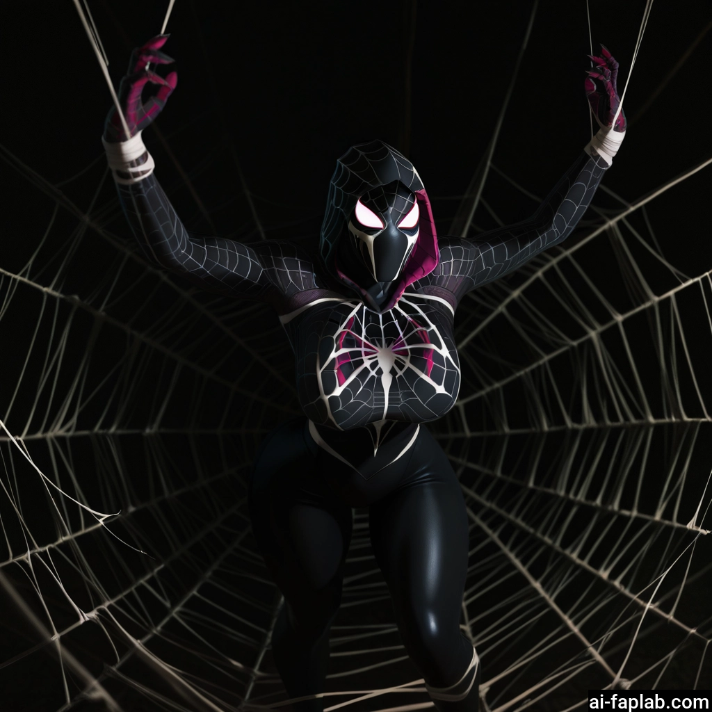1girl, silk, spider web, solo, breasts, spider web print