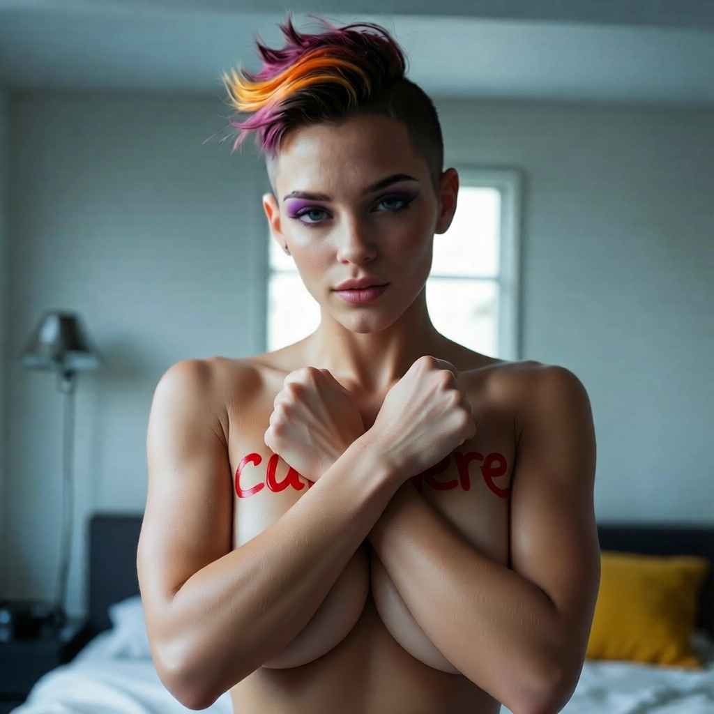 1girl, solo, breasts, realistic, makeup, covering breasts · Yamete.gg