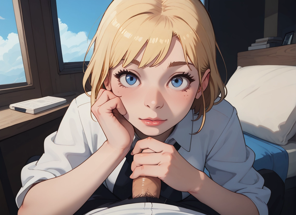 1girl, penis, blonde hair, 1boy, blue eyes, hetero