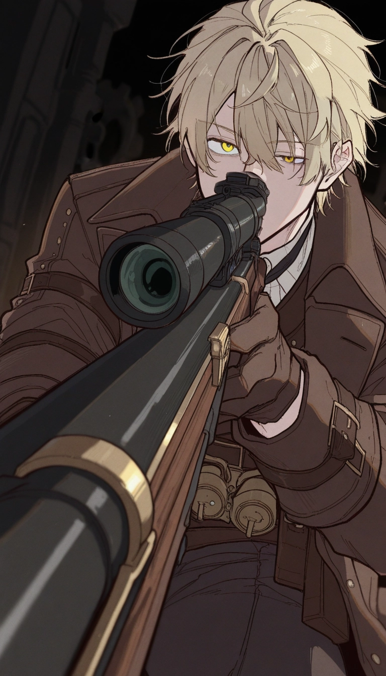 1boy, weapon, male focus, gun, holding, holding weapon