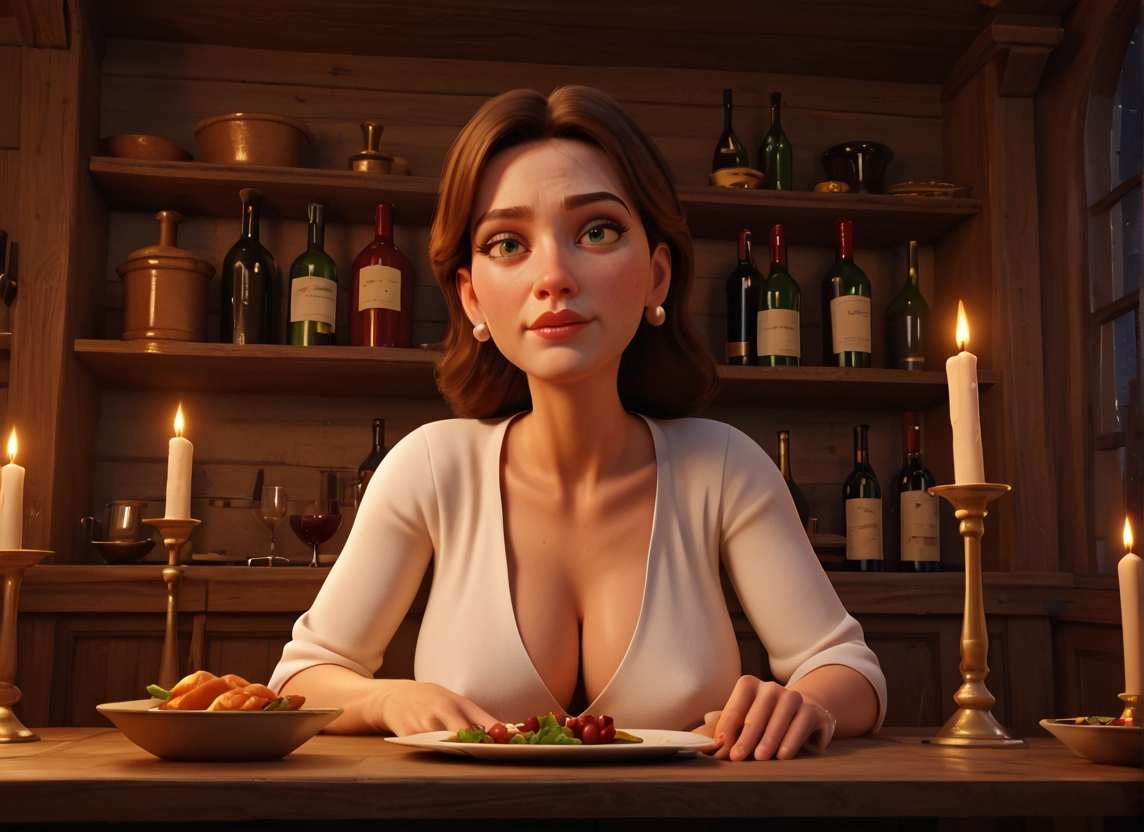 1girl, breasts, solo, cleavage, jewelry, food · Yamete.gg