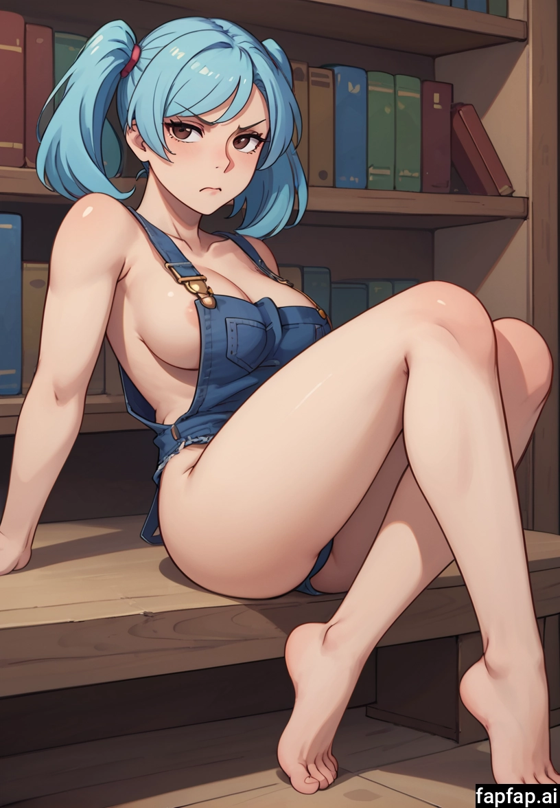 1girl, breasts, solo, overalls, barefoot, twintails · Yamete.gg