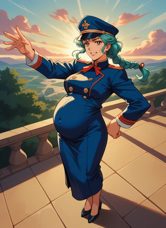 1girl, braid, pregnant, hat, solo, smile · Yamete.gg