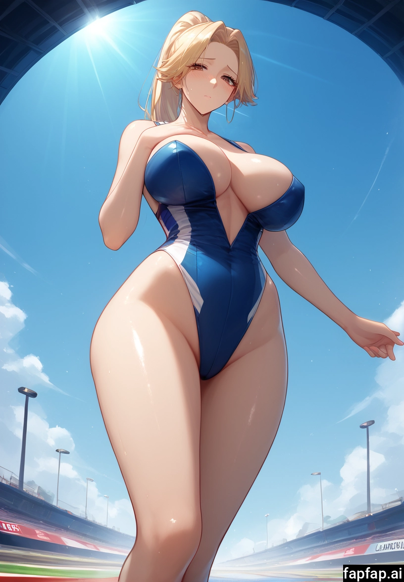 1girl, breasts, blonde hair, swimsuit, one-piece swimsuit, solo