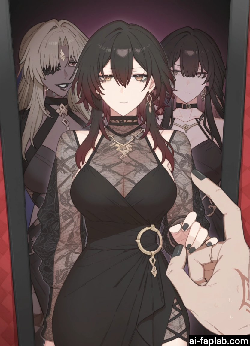 multiple girls, dress, breasts, jewelry, earrings, black dress