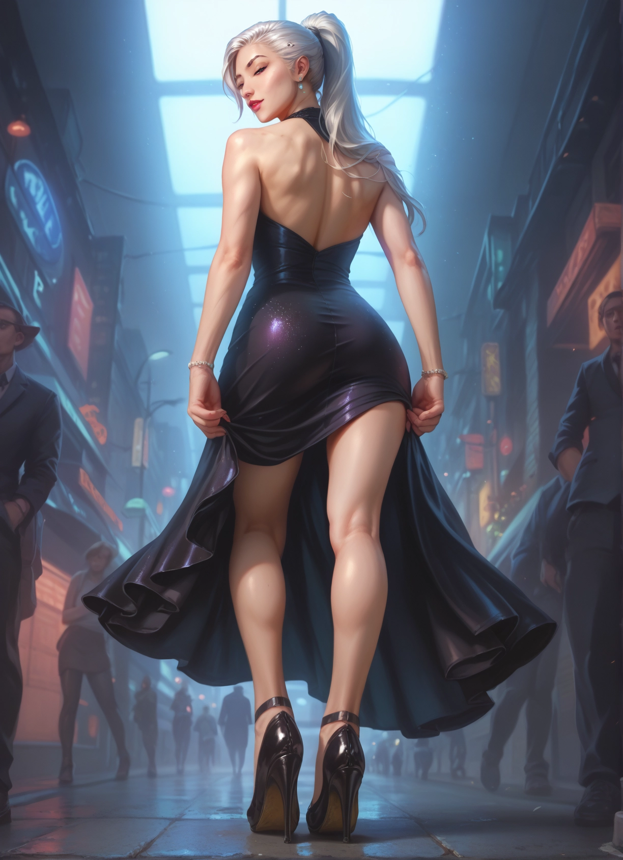 dress, high heels, ass, 1girl, jewelry, earrings · Yamete.gg