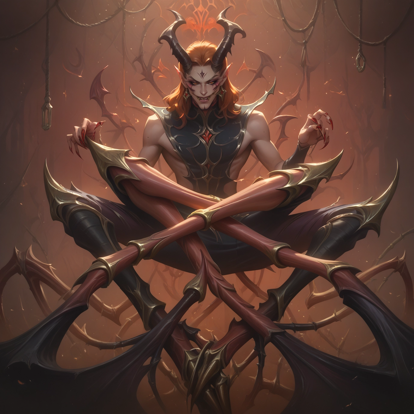 1boy, male focus, horns, solo, orange hair, pointy ears · Yamete.gg
