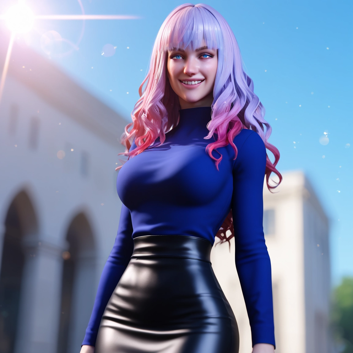 1girl, solo, skirt, breasts, long hair, pink hair · Yamete.gg