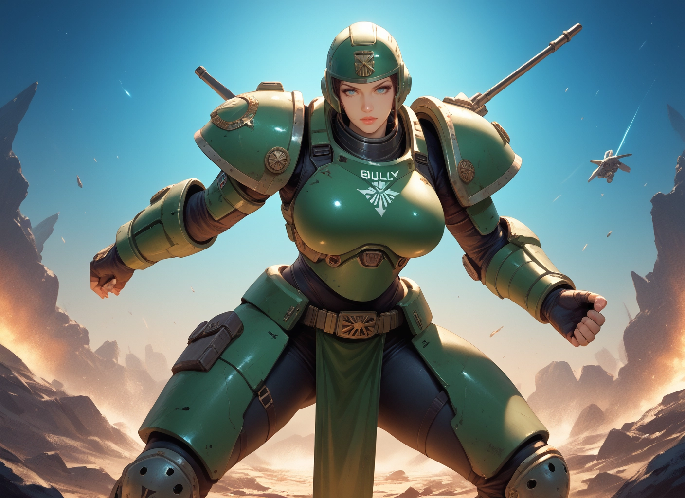 1girl, armor, blue eyes, gloves, helmet, solo · Yamete.gg