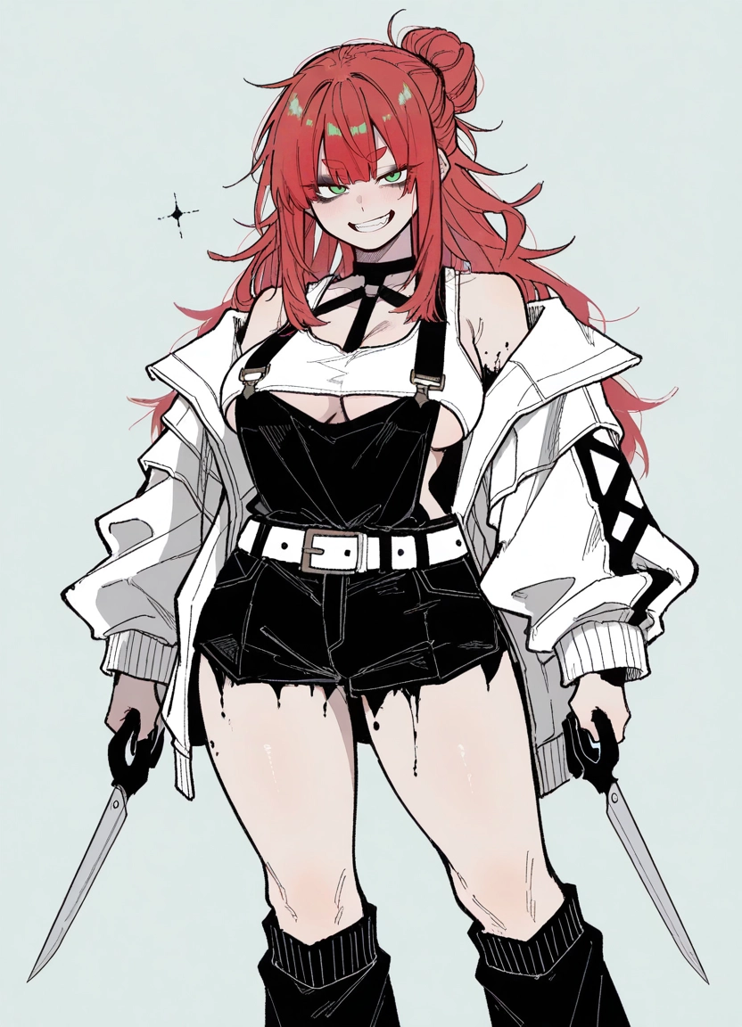 1girl, breasts, solo, green eyes, smile, jacket · Yamete.gg