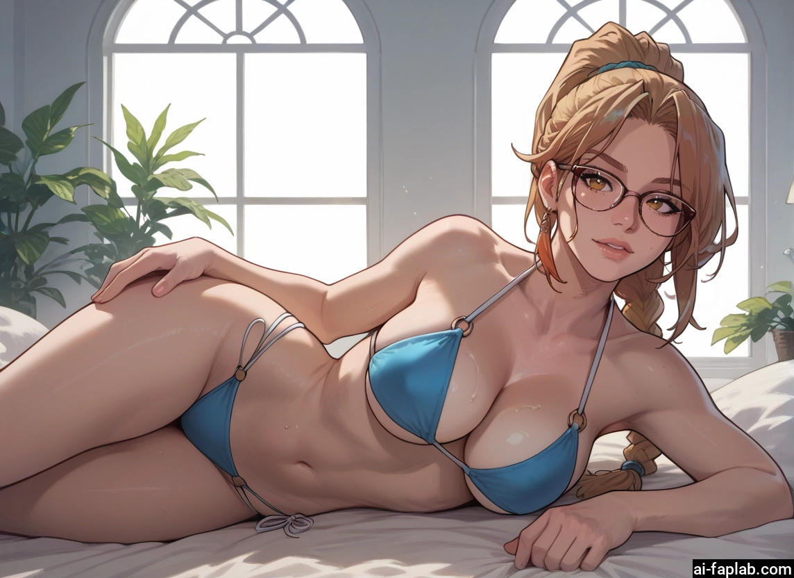 1girl, breasts, swimsuit, bikini, glasses, lying