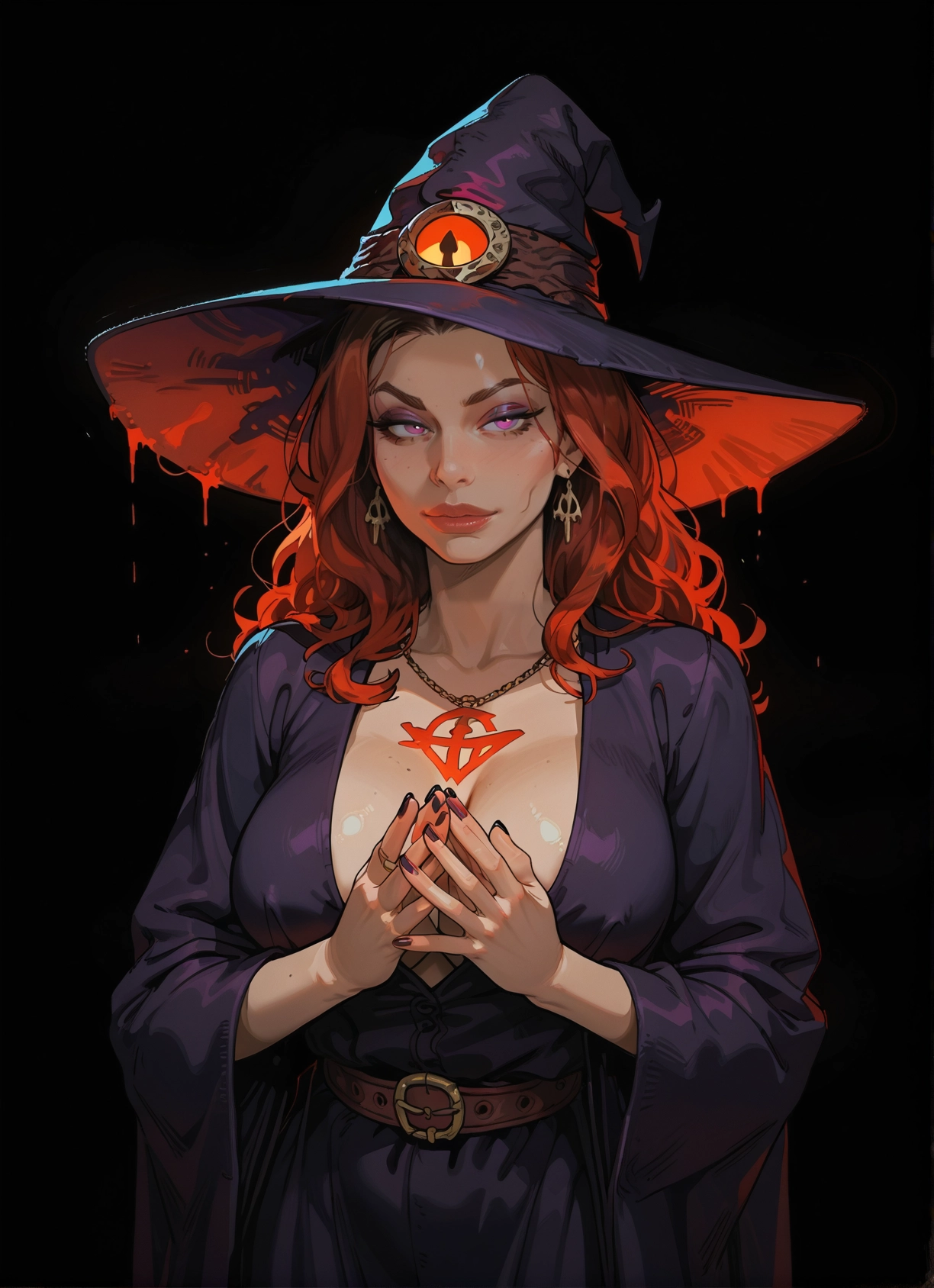 1girl, hat, breasts, witch hat, jewelry, solo · Yamete.gg