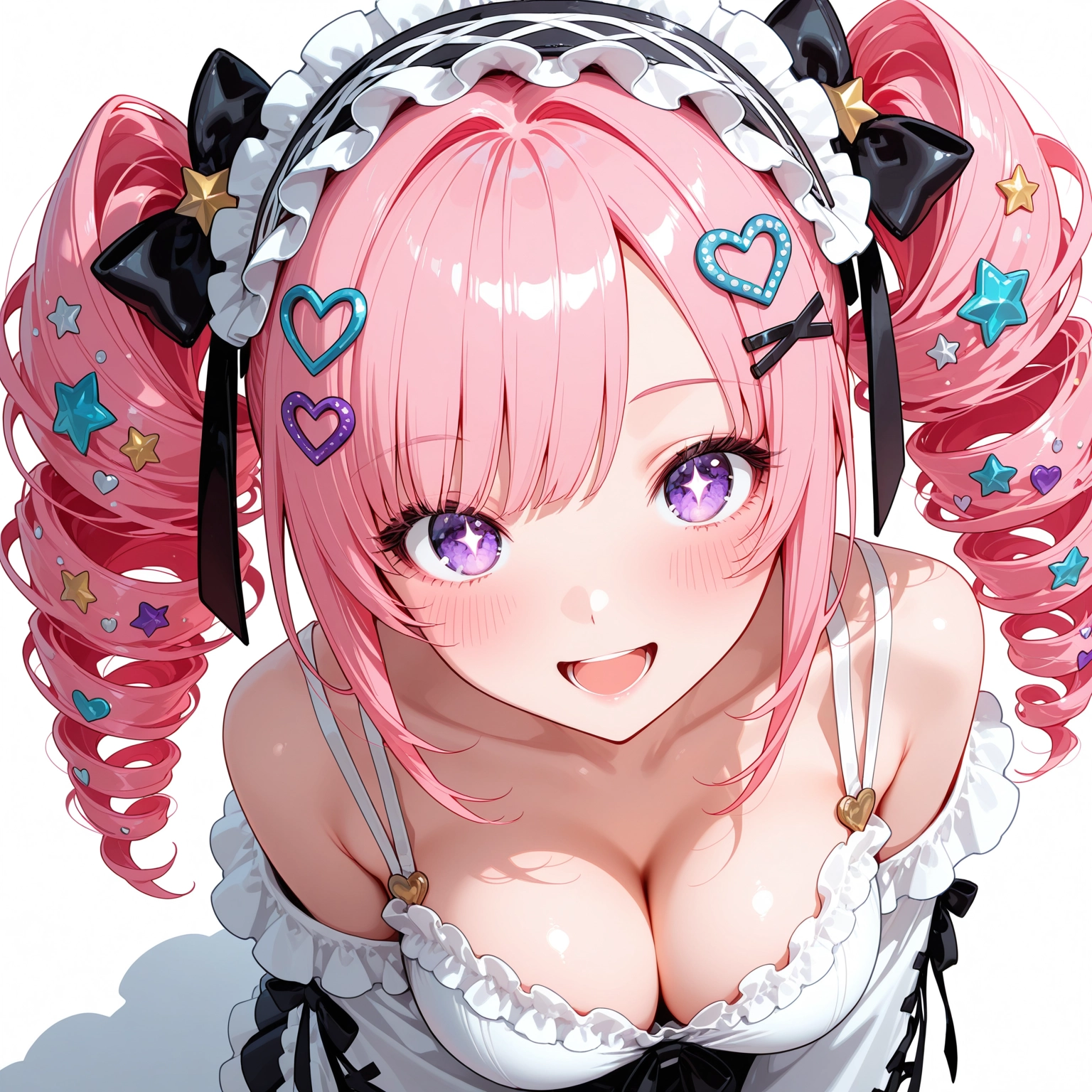 1girl, breasts, solo, hair ornament, purple eyes, cleavage · Yamete.gg