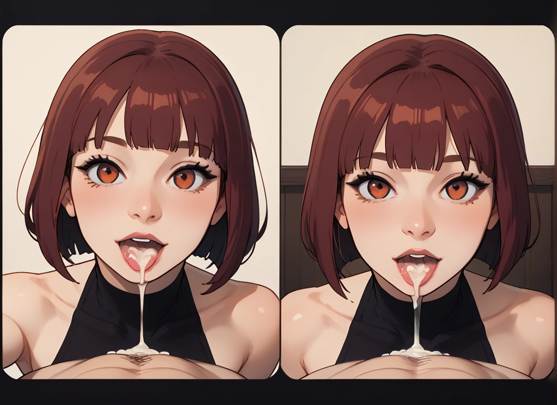 cum, 1girl, cum in mouth, brown hair, looking at viewer, hetero · Yamete.gg