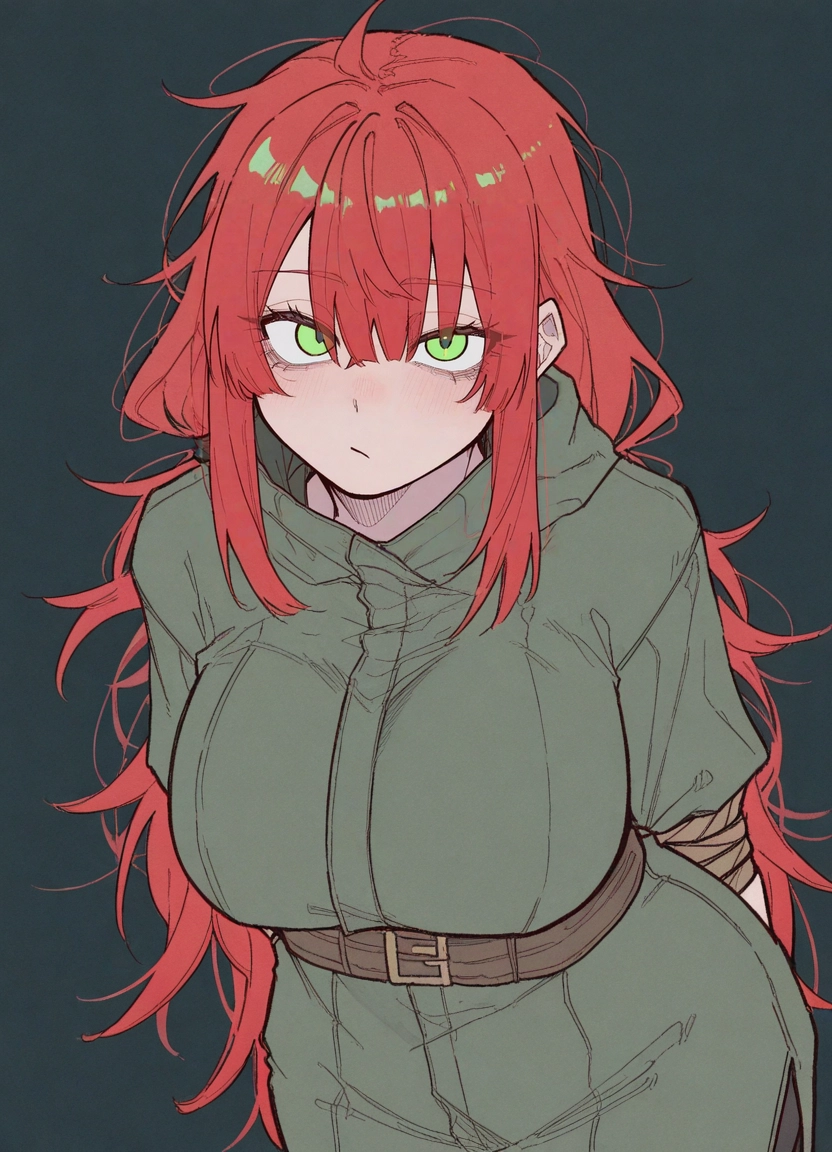 1girl, green eyes, breasts, solo, red hair, long hair · Yamete.gg