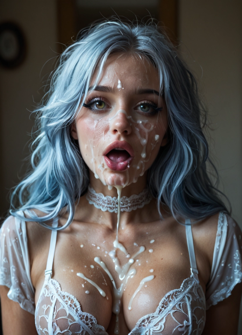 1girl, solo, breasts, cum, bra, facial · Yamete.gg