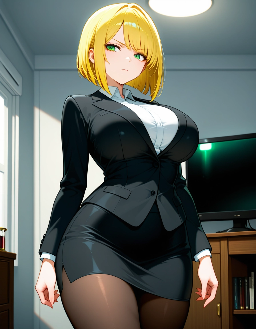 1girl, breasts, blonde hair, pantyhose, solo, skirt · Yamete.gg