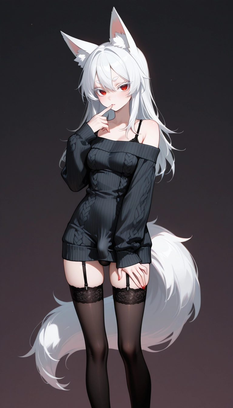 1girl, solo, thighhighs, sweater, off shoulder, animal ears · Yamete.gg