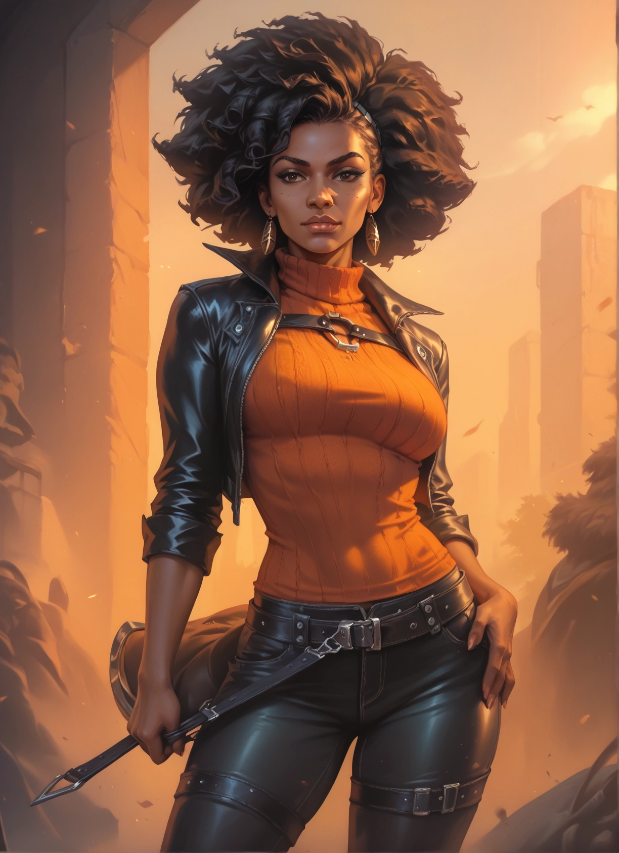 1girl, solo, jewelry, earrings, jacket, breasts · Yamete.gg