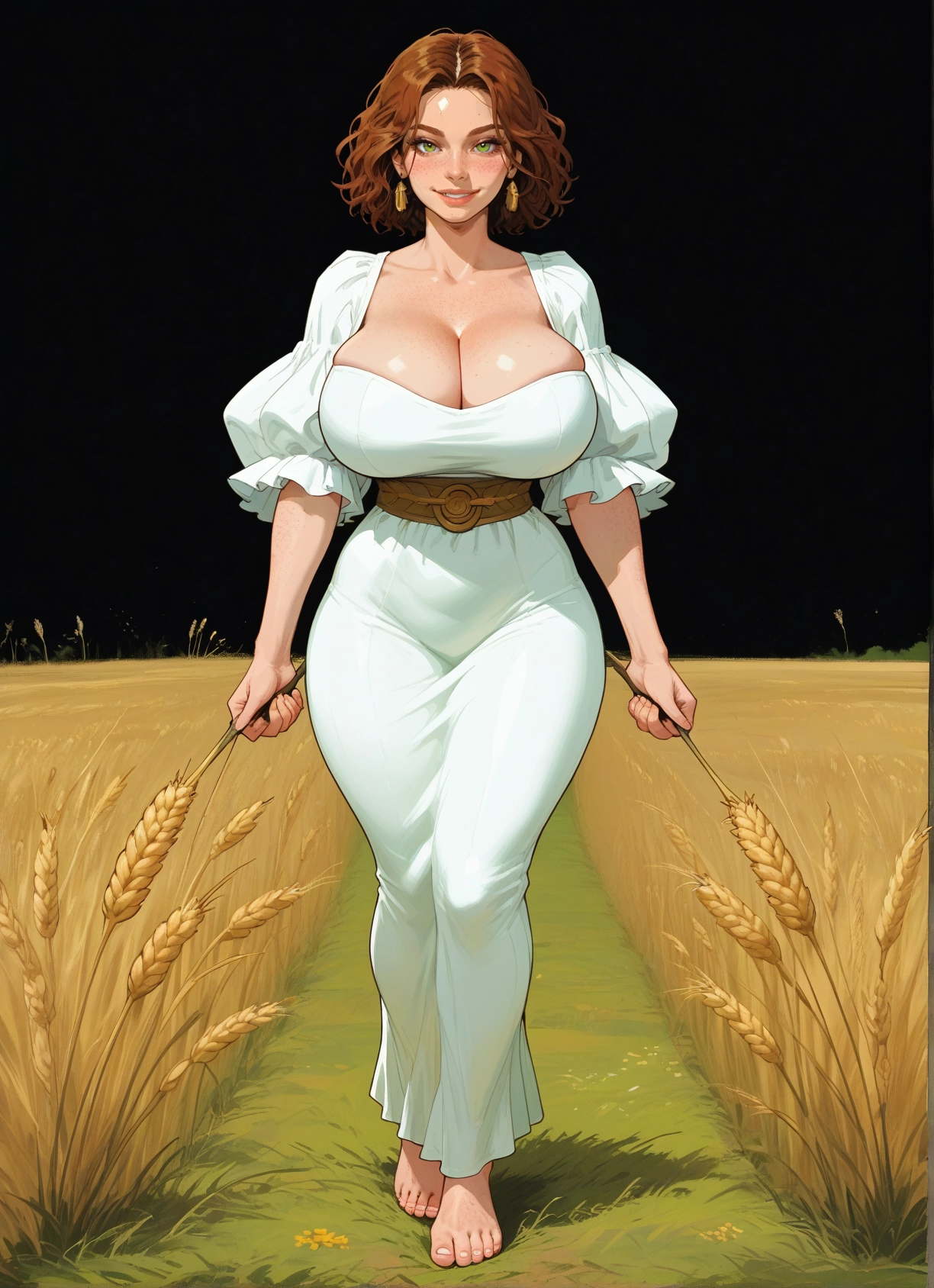 1girl, breasts, barefoot, jewelry, green eyes, dress · Yamete.gg