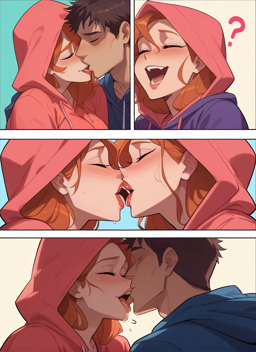 1girl, 1boy, hetero, hood, kiss, closed eyes · Yamete.gg