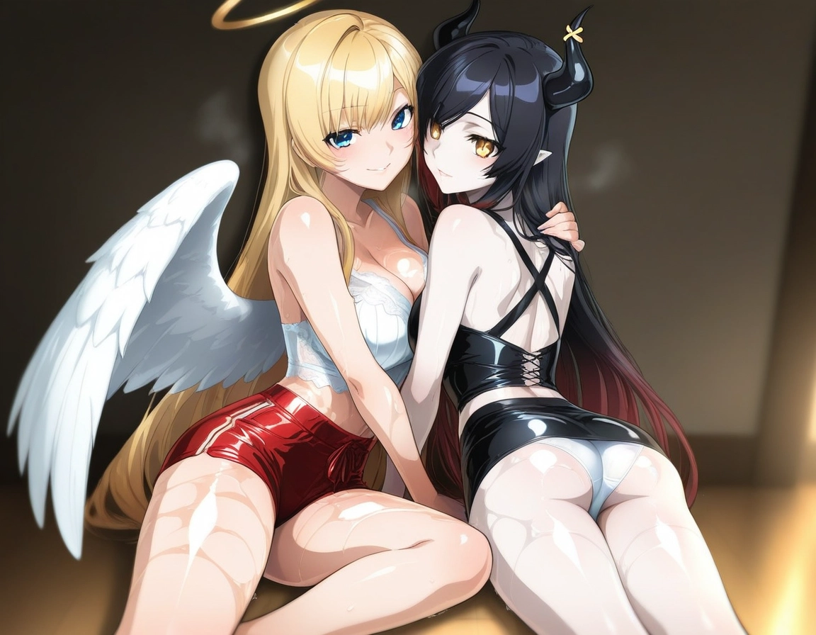 multiple girls, 2girls, breasts, blonde hair, wings, horns · Yamete.gg