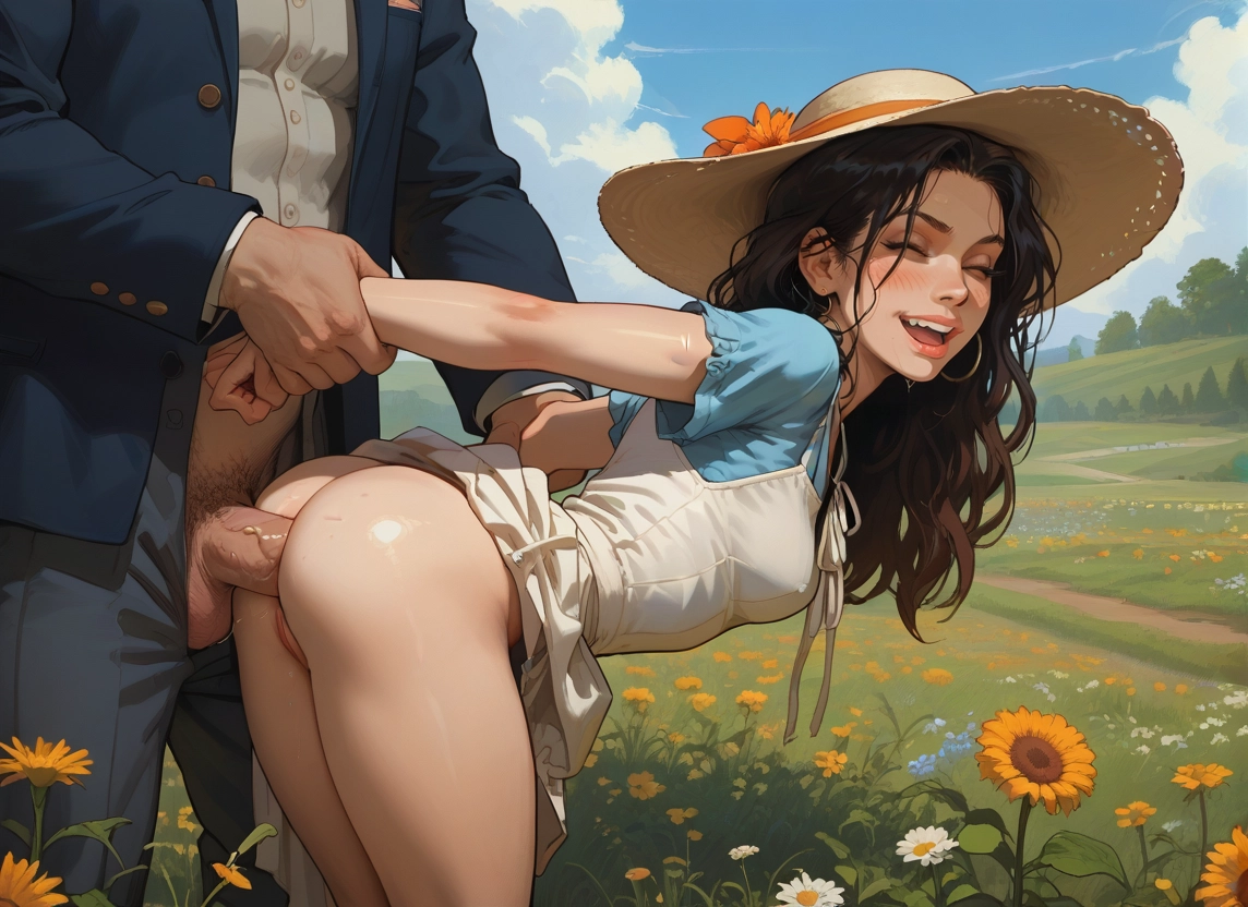 1girl, penis, 1boy, sex, outdoors, flower · Yamete.gg
