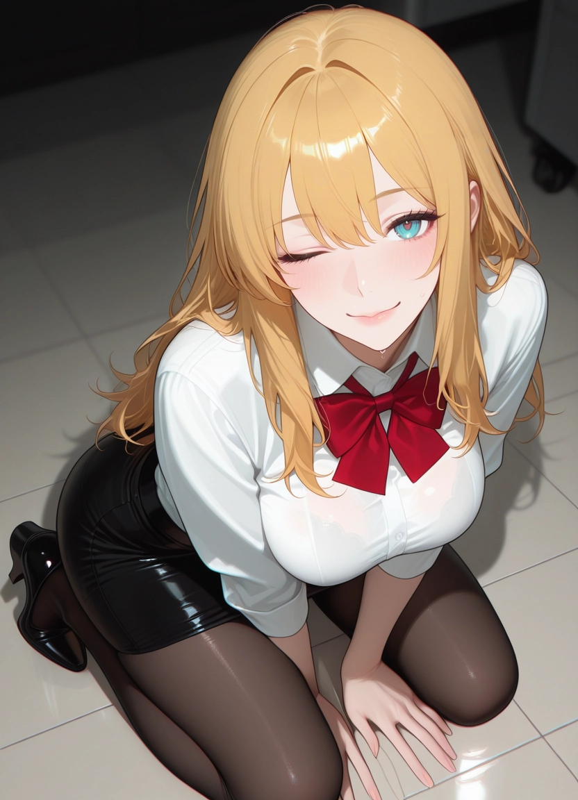 1girl, pantyhose, skirt, solo, long hair, shirt · Yamete.gg