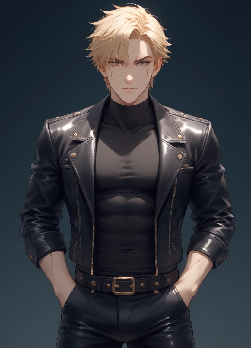 1boy, male focus, blonde hair, jacket, solo, belt · Yamete.gg