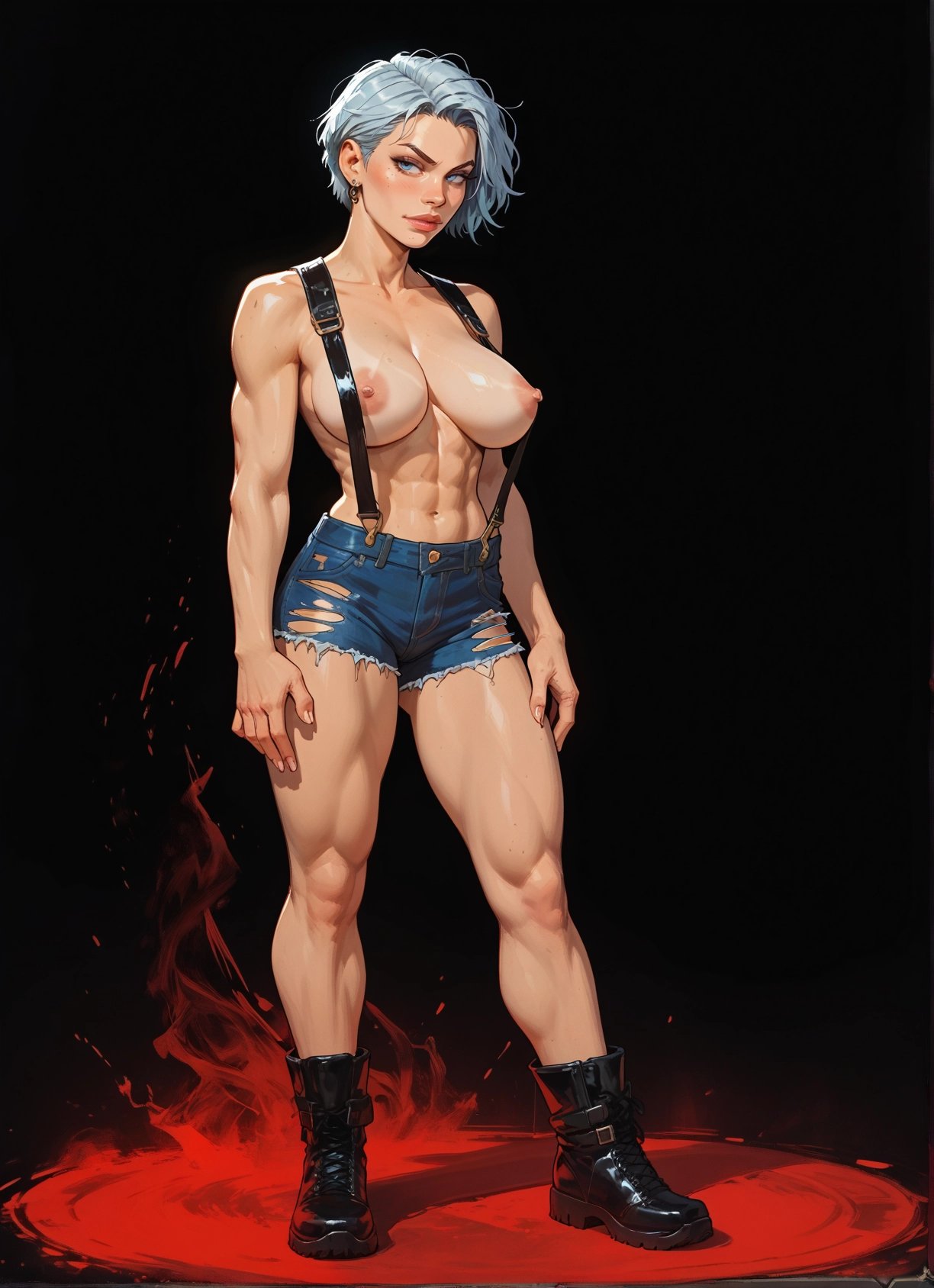 1girl, breasts, nipples, solo, shorts, boots · Yamete.gg