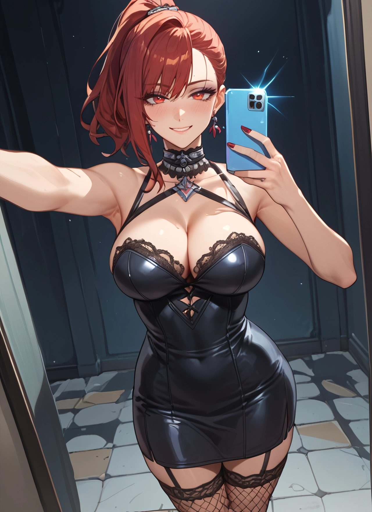 breasts, 1girl, phone, large breasts, cleavage, jewelry · Yamete.gg