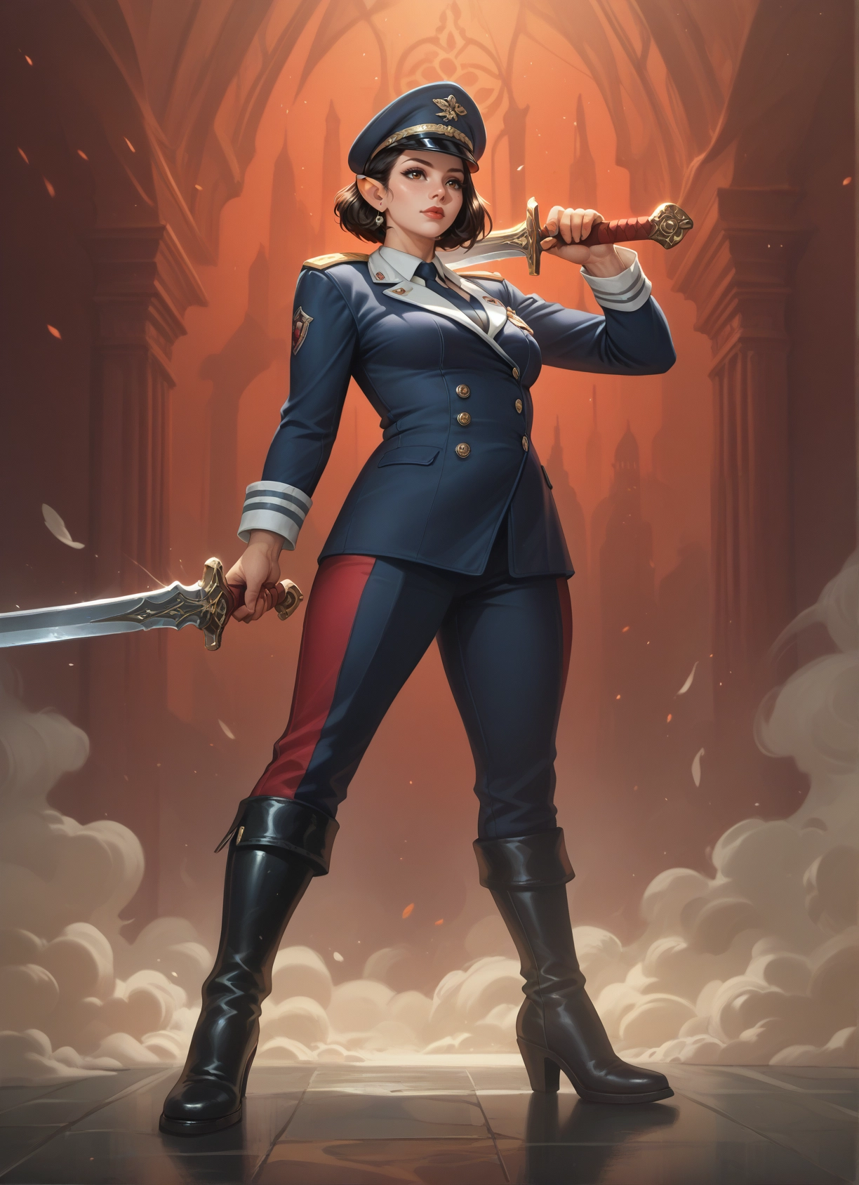 1girl, weapon, sword, boots, uniform, solo · Yamete.gg