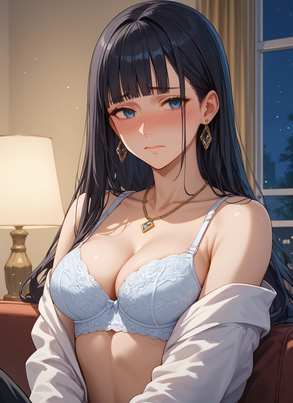 1girl, breasts, underwear, bra, long hair, jewelry · Yamete.gg