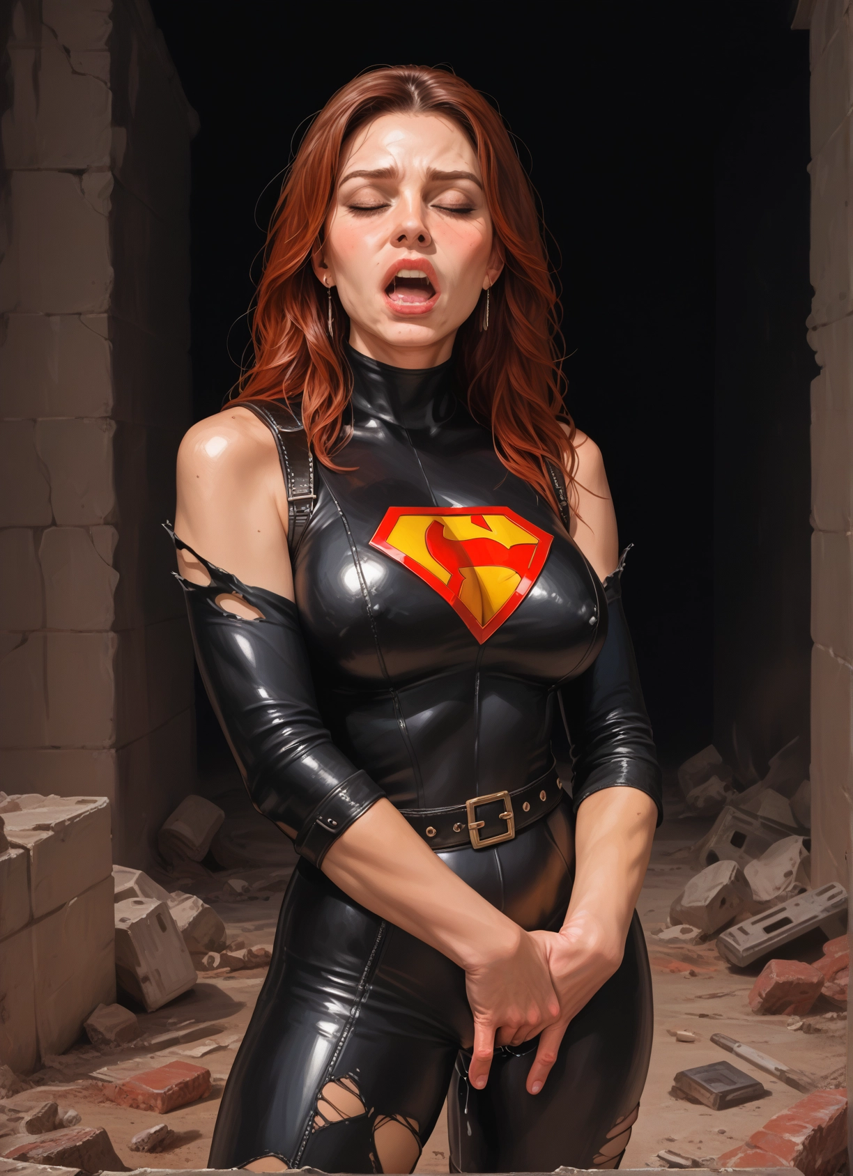 1girl, solo, torn clothes, breasts, bodysuit, jewelry · Yamete.gg