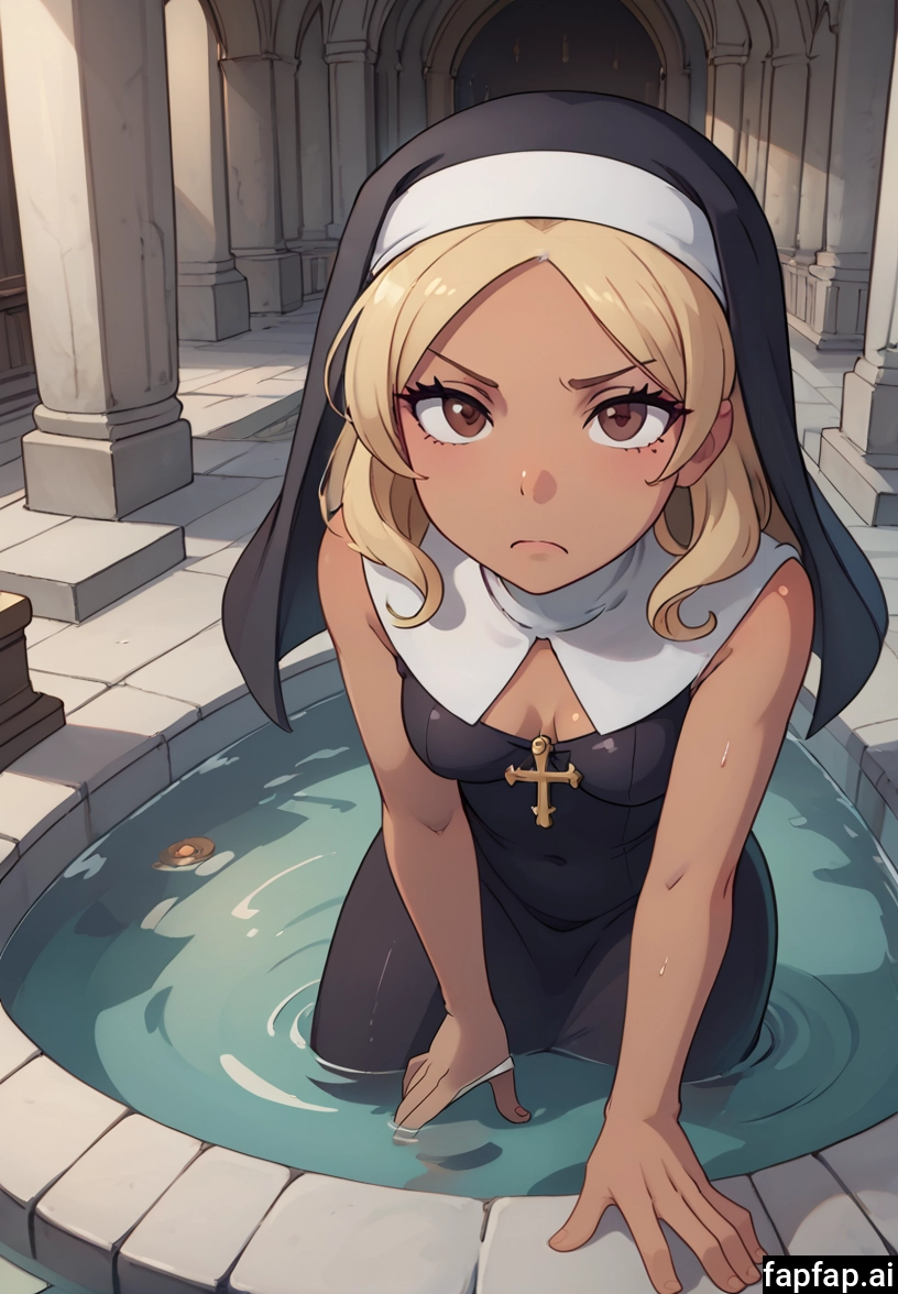 1girl, solo, nun, breasts, blonde hair, dark skin · Yamete.gg