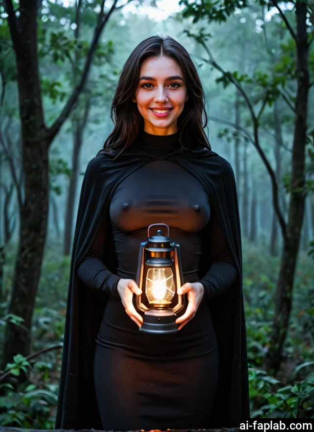 1girl, solo, breasts, covered nipples, lantern, smile · Yamete.gg