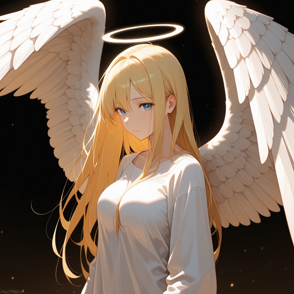 1girl, long hair, solo, wings, blonde hair, blue eyes