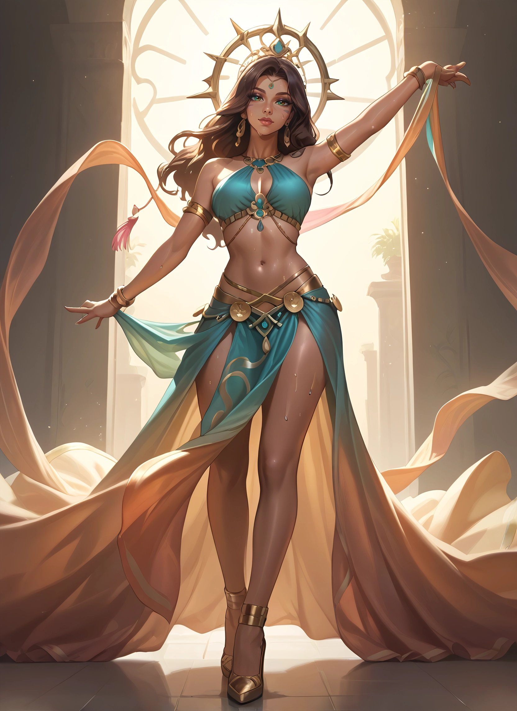 1girl, solo, jewelry, navel, breasts, long hair · Yamete.gg