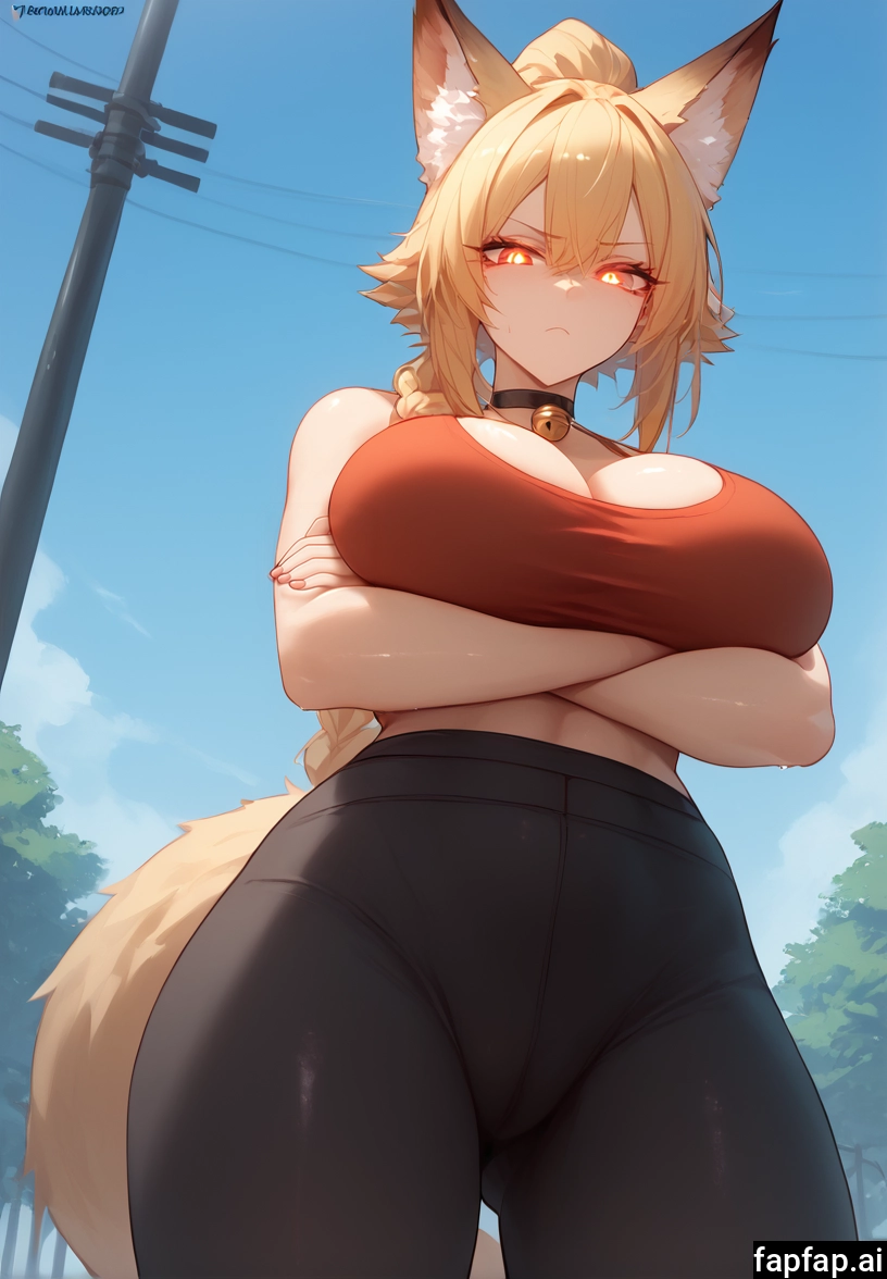 1girl, breasts, blonde hair, animal ears, solo, outdoors · Yamete.gg