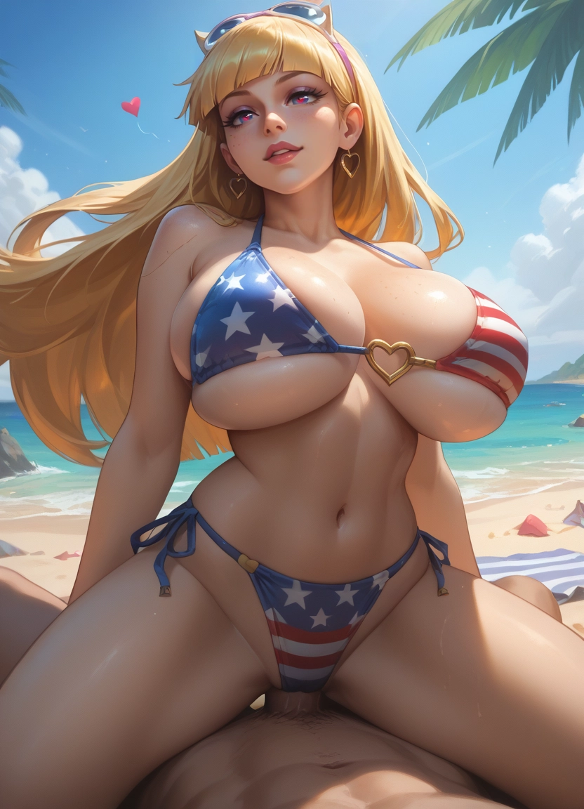 1girl, flag print, american flag bikini, swimsuit, bikini, breasts · Yamete.gg
