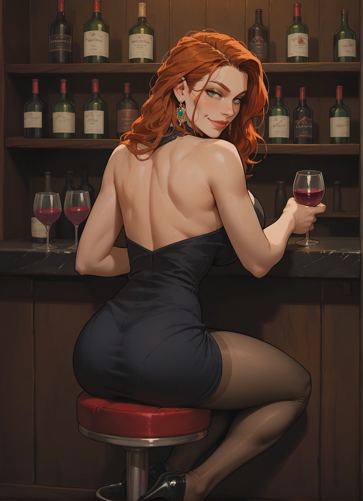 1girl, ass, jewelry, earrings, cup, pantyhose · Yamete.gg