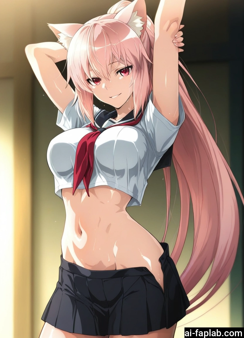 1girl, animal ears, solo, long hair, skirt, navel