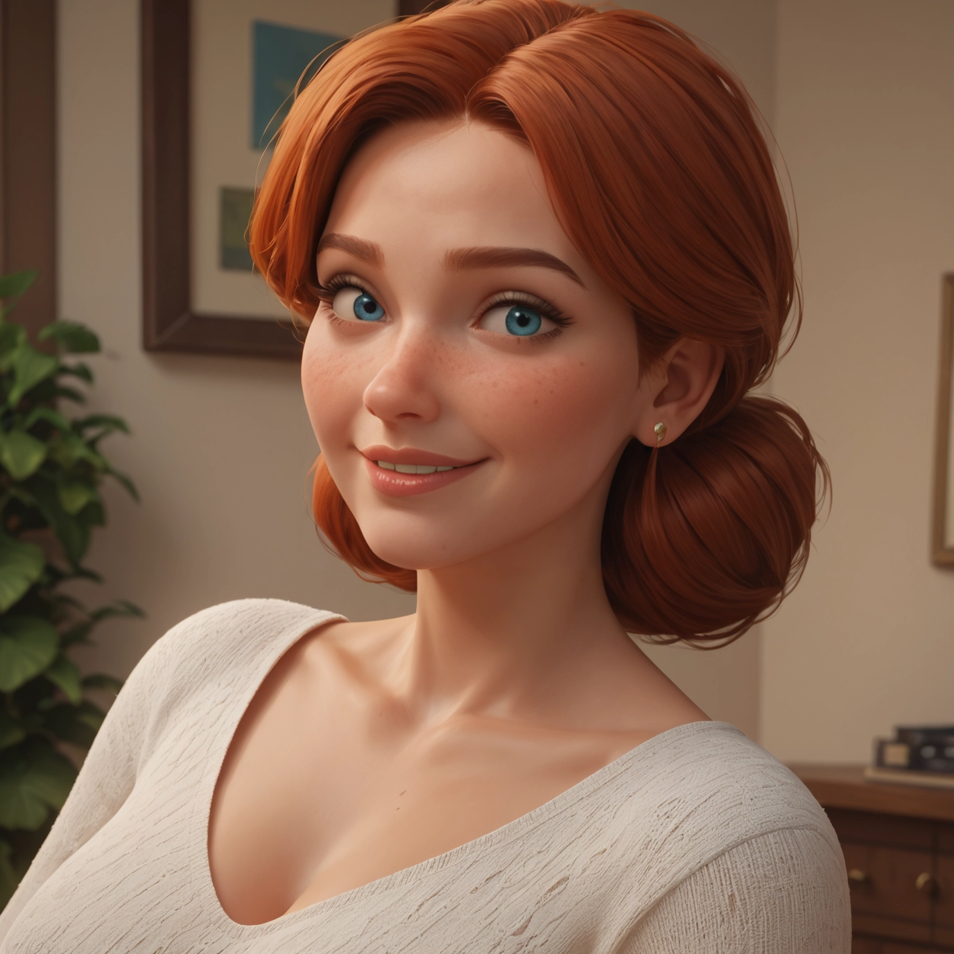 1girl, freckles, solo, blue eyes, looking at viewer, smile · Yamete.gg