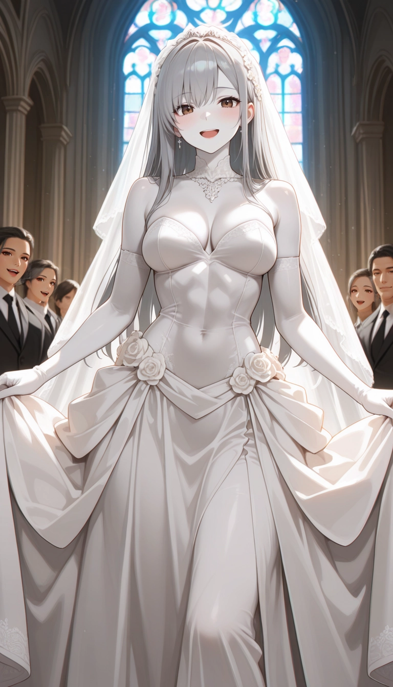 elbow gloves, gloves, breasts, dress, jewelry, 1girl · Yamete.gg