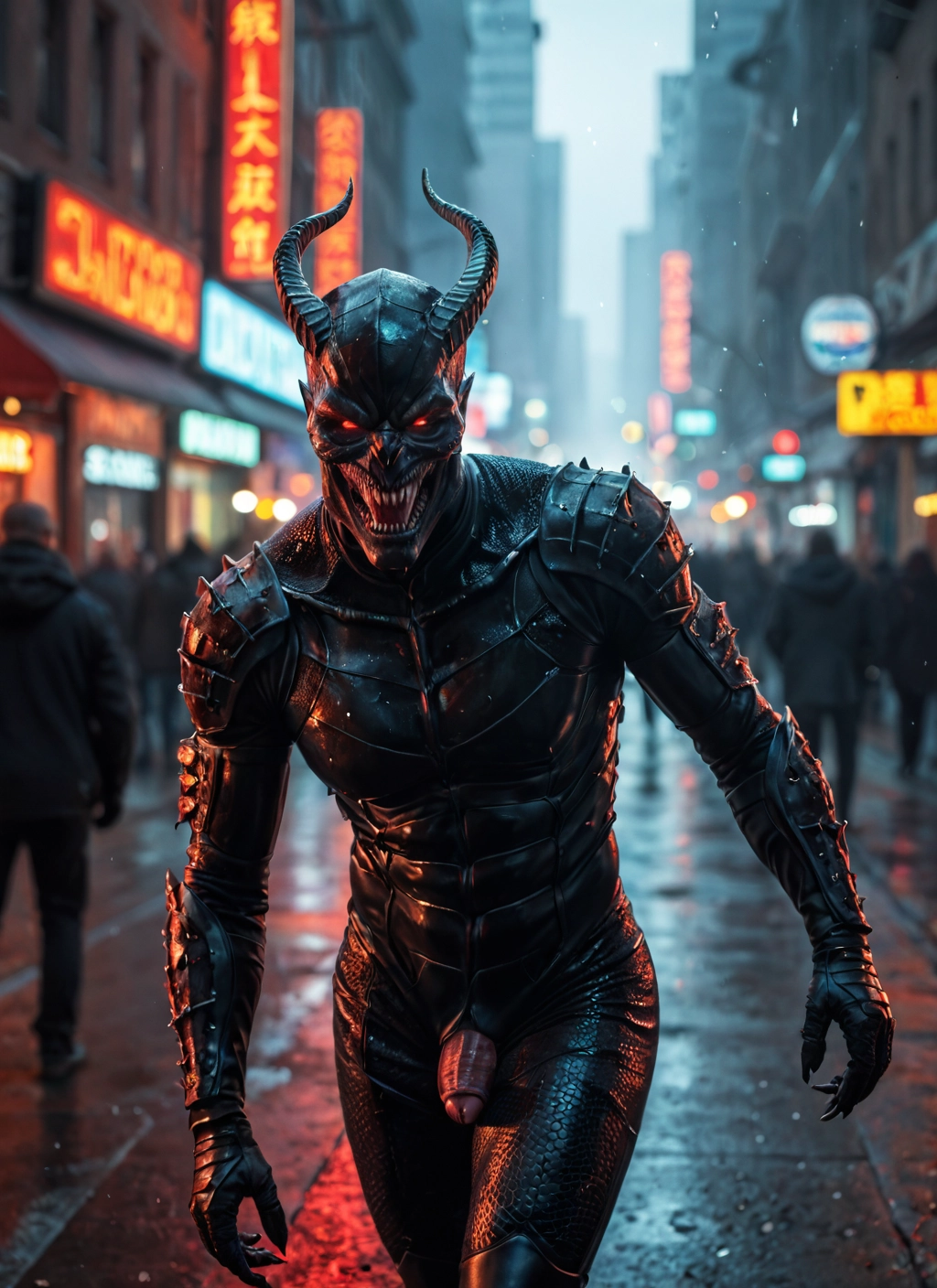 penis, horns, flaccid, armor, glowing, red eyes · Yamete.gg