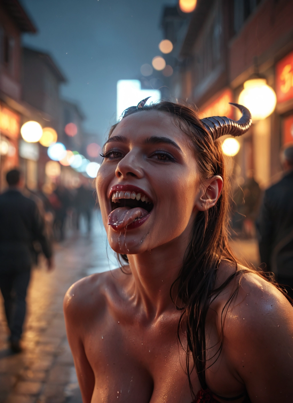 horns, 1girl, tongue, tongue out, open mouth, teeth · Yamete.gg