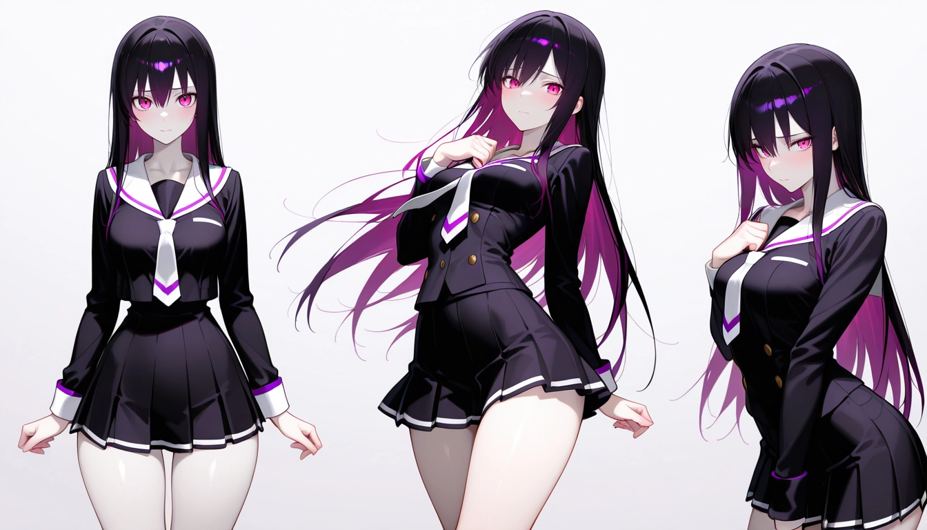 1girl, skirt, school uniform, long hair, sailor collar, black skirt · Yamete.gg